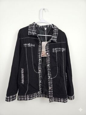 Black Tweed-Trim Women's Jacket